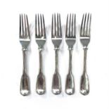 A set of five George IV & William IV silver fiddle thread pattern dessert forks by William