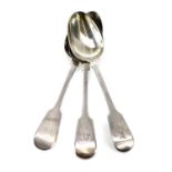 A George III silver fiddle pattern dinner spoon , London 1821; together with a George IV and a ,