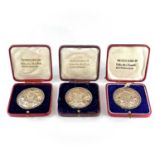 Three George V cased silver medallions by Vaughtons Ltd for Cornwall County Council Technical