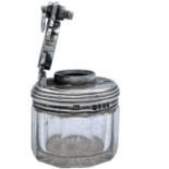 A Victorian silver lidded and glass travelling ink well by Charles Rawlings and William Summers, the