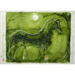 Sven BERLIN (1911-1999) Horse Pissing Green Svenotype (monotype) Signed three times and sealed