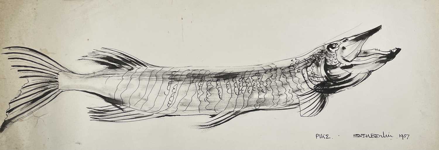 Sven BERLIN (1911-1999) Pike Ink drawing Signed and dated 1957 29x77cm And a second similar - Image 3 of 3