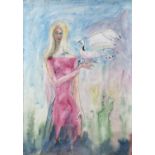 Sven BERLIN (1911-1999) Girl and Dove Watercolour Signed and dated '86 76x55cm
