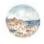 Simeon STAFFORD (1956) By The Sea Painted plate Signed Diameter 22cm There are no chips, cracks or