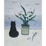Joan GILLCHREST (1918-2008) Black cat with vase Oil on canvas Signed, inscribed. 61x 50cmThis