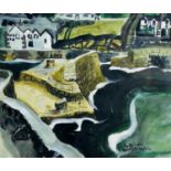 Tony GILES (1925-1994) Porthleven Gouache Signed, inscribed and dated April 15 '90 38 x 45cm