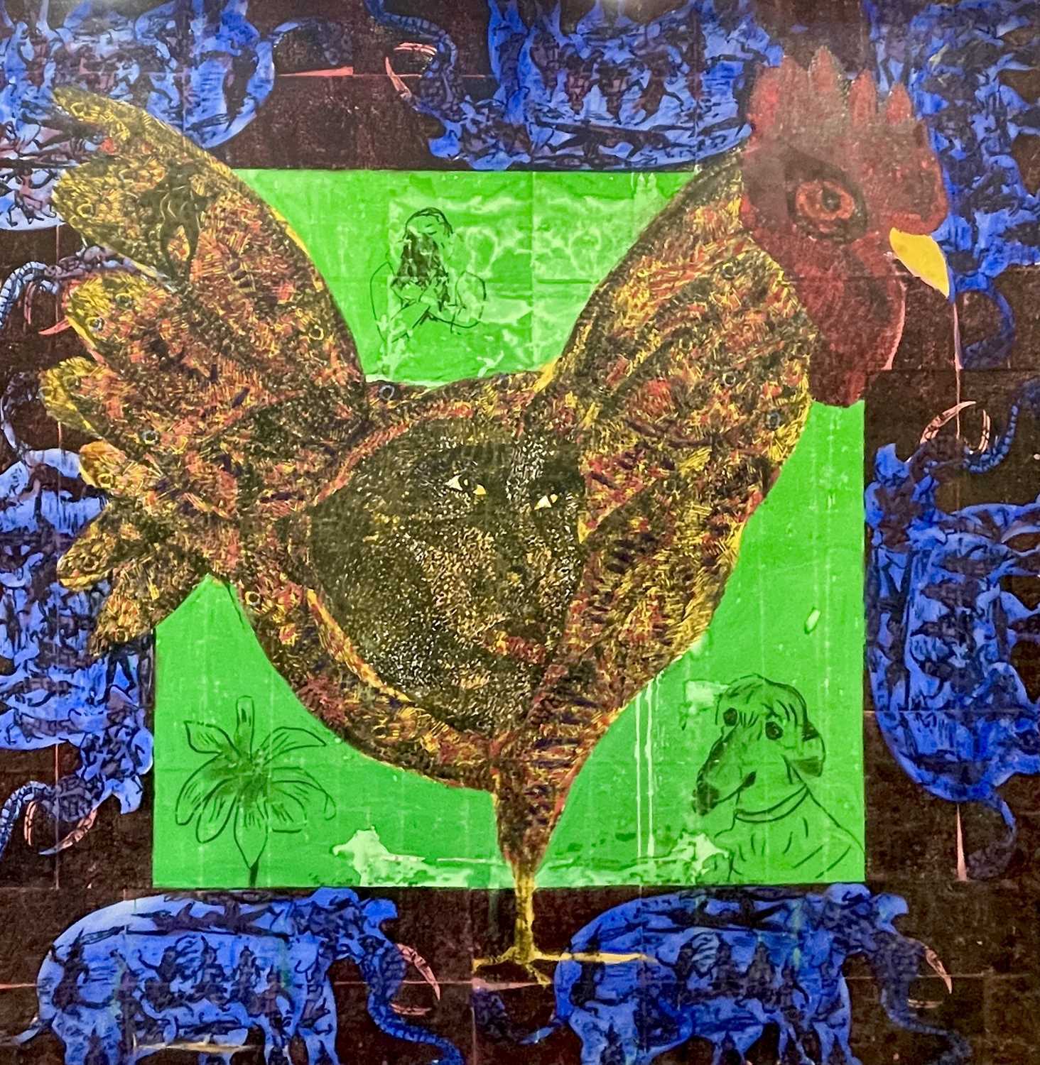 Simon PACKARD (1960) Rooster Mixed media on canvas Signed and dated 1989 213x210cm