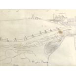 Bryan PEARCE (1929-2006) Headland and Boats Pencil Signed 17.5x23.5cm