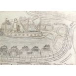 Bryan PEARCE (1929-2006) Harbour Crayon and pencil Signed 17x24cm To verso a pencil drawing St