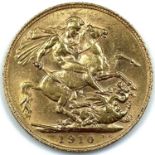 Edward VII 1910 full gold sovereign coin.