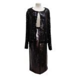 A black sequin jacket by Persona Italy, size M; together with a black sequin skirt by MaxMara