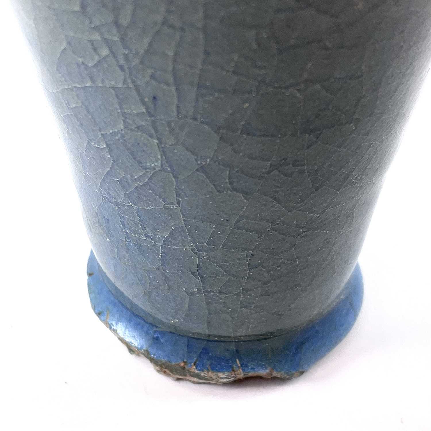 A Chinese blue crackle glazed vase, Ming Dynasty, height 20cm, width 9.5cm. chips on base rim - Image 4 of 8