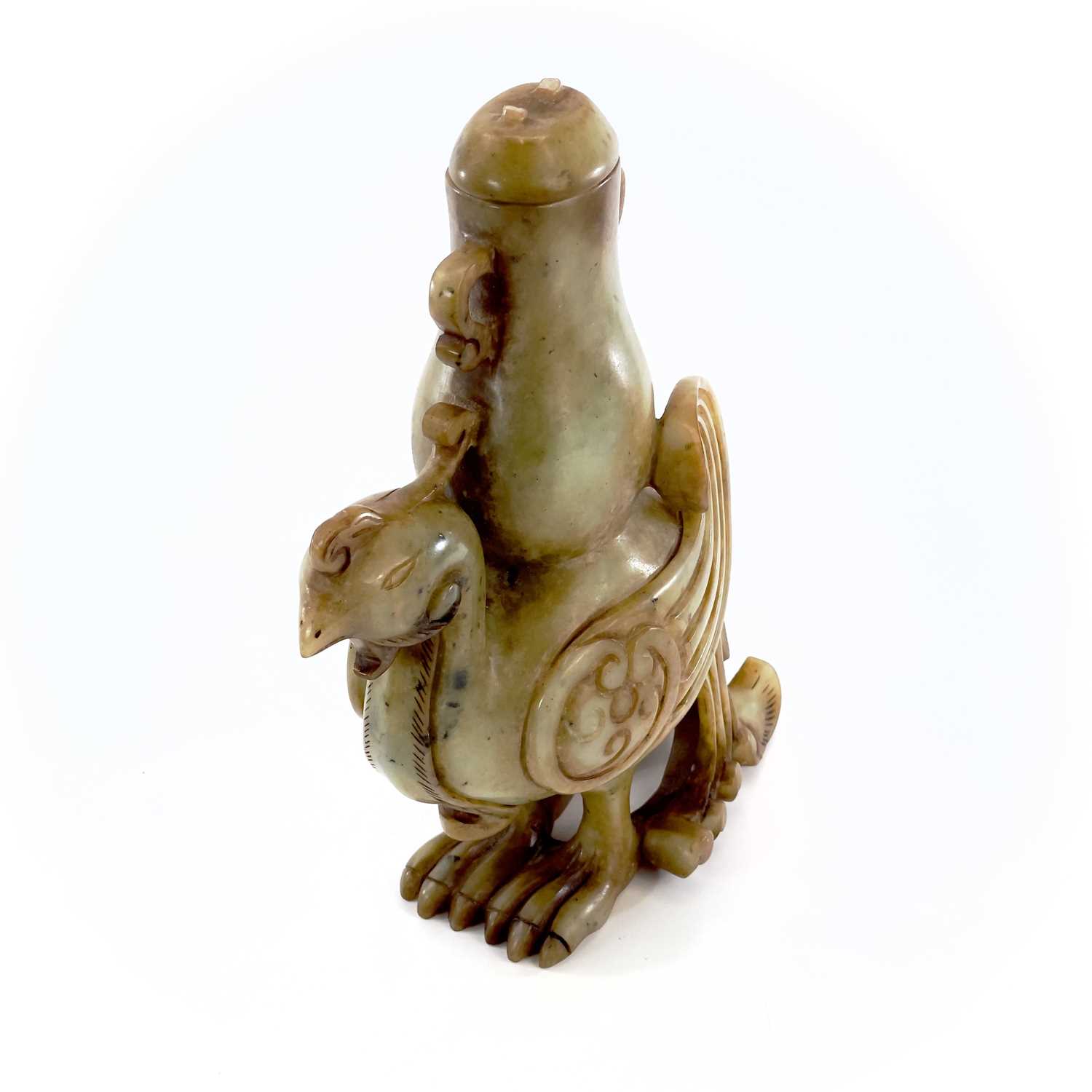 A Chinese jade carved model of a phoenix, 20th century, supporting an archaic vase, height 22cm, - Image 4 of 8