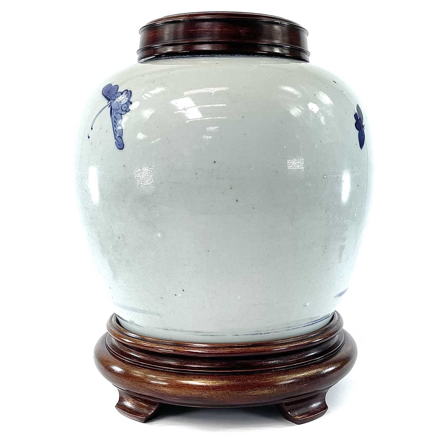 A Chinese blue and white porcelain jar, 19th century, decorated with floral sprays and rocky - Image 3 of 7