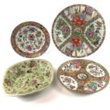 Three Chinese Canton famille rose porcelain plates, 19th century, largest diameter 30cm and a