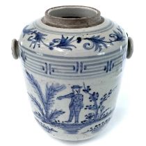 A Chinese blue and white porcelain pail, early 19th century, decorated with a figure in a landscape,