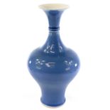 A Chinese monochrome blue glazed vase, early 20th century, Qianlong blue seal mark, height 29cm,