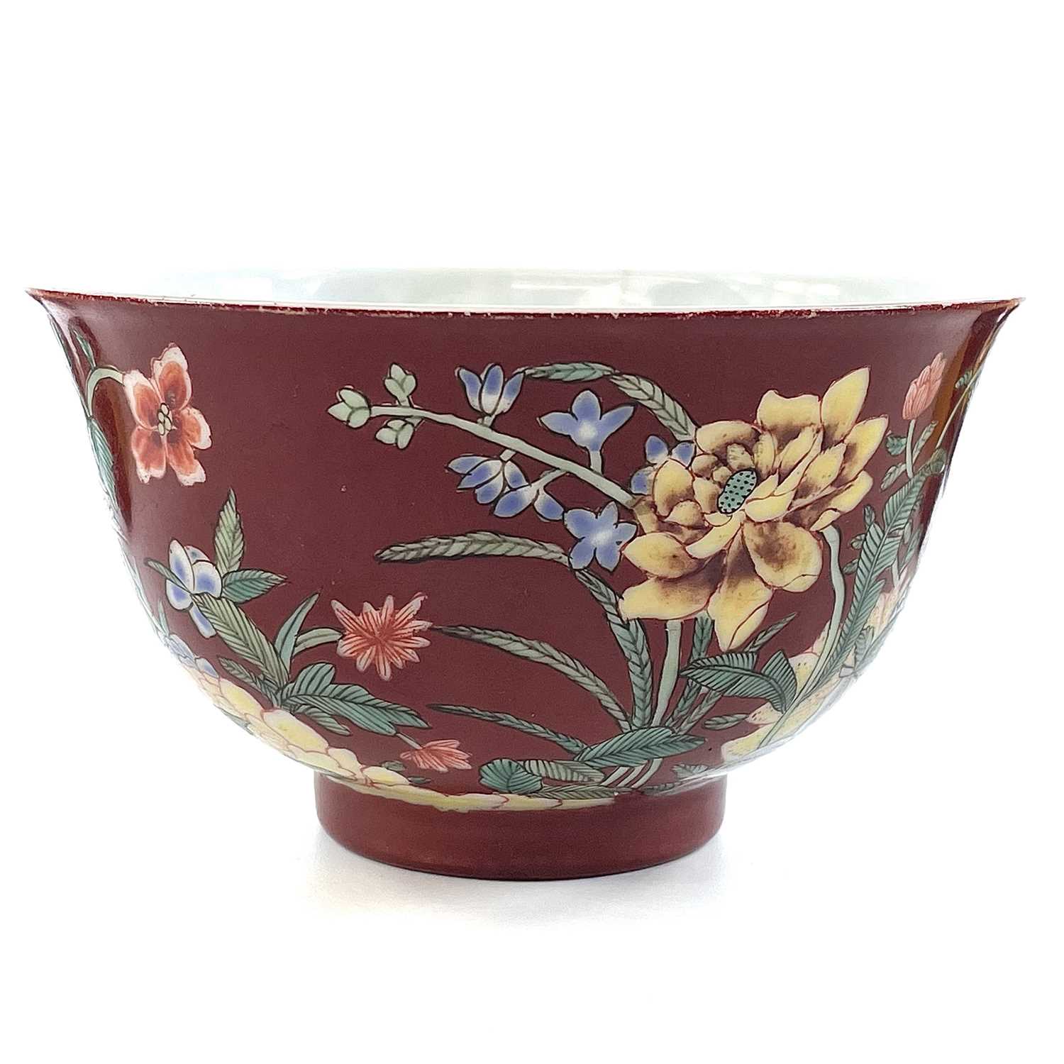 A Chinese famille rose porcelain bowl, 20th century, the coral ground decorated with foliage, height - Image 14 of 24