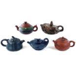 Five various Chinese Yixing teapots, 20th century.