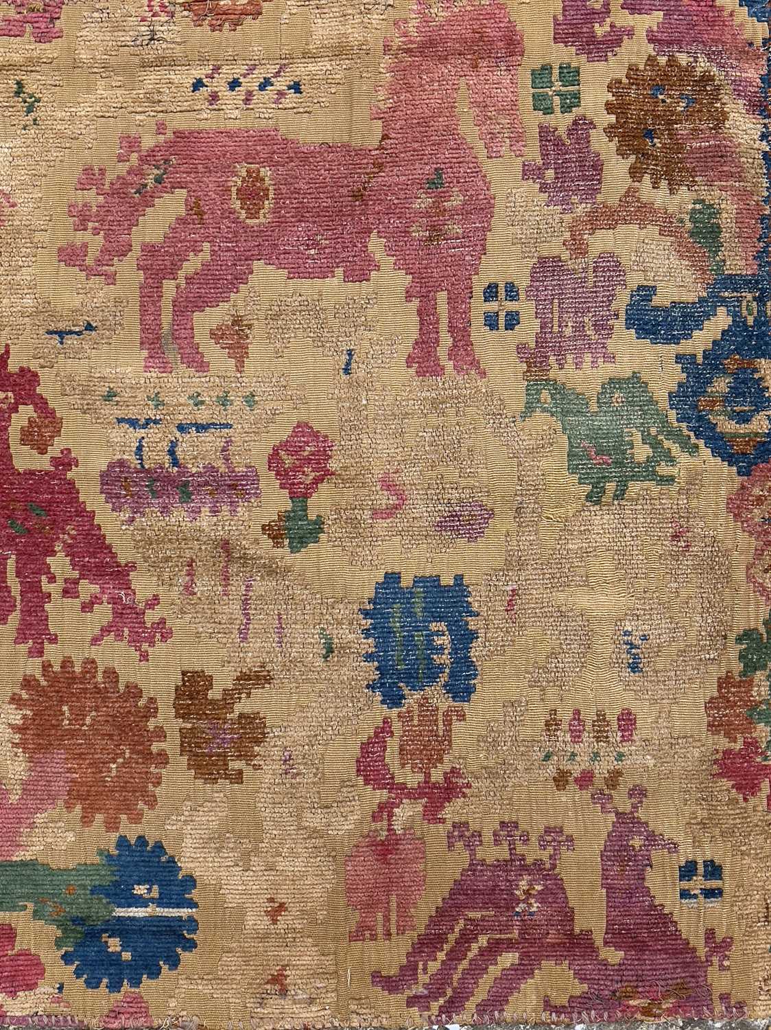 A wool on cotton tapestry fragment, 19th century, possibly Anatolian, decorated with horses, - Image 3 of 5