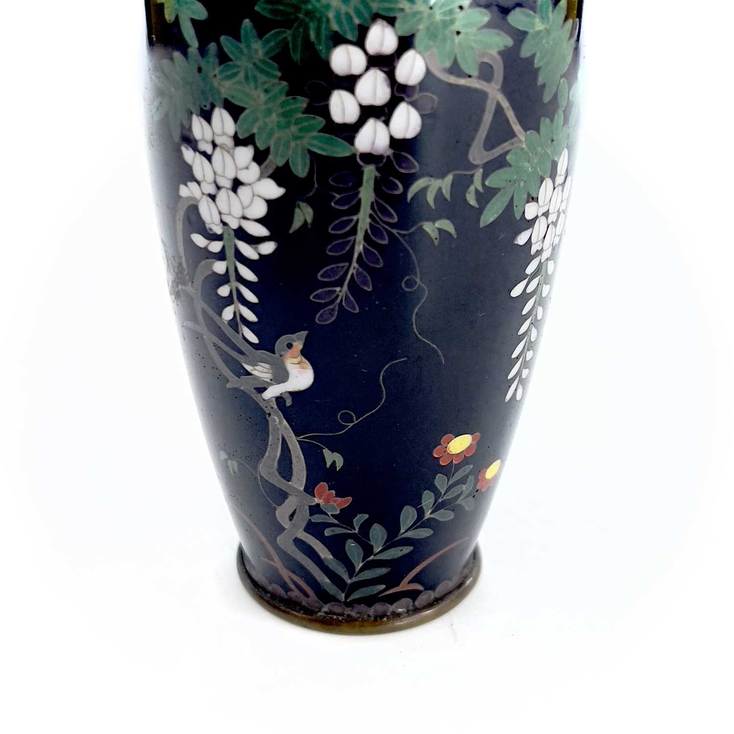 A Japanese cloisonne vase, 19th century, with a bird perched on a tree, height 12cm, width 5.5cm. - Image 7 of 7