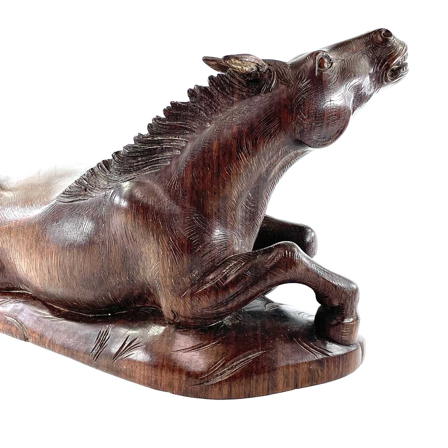 A Chinese carved wood model of a horse, 19th century, on a later base, height 20cm, width 38cm, - Image 7 of 10