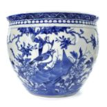 A Chinese blue and white porcelain jardiniere, 18th/19th century, decorated with birds and insects