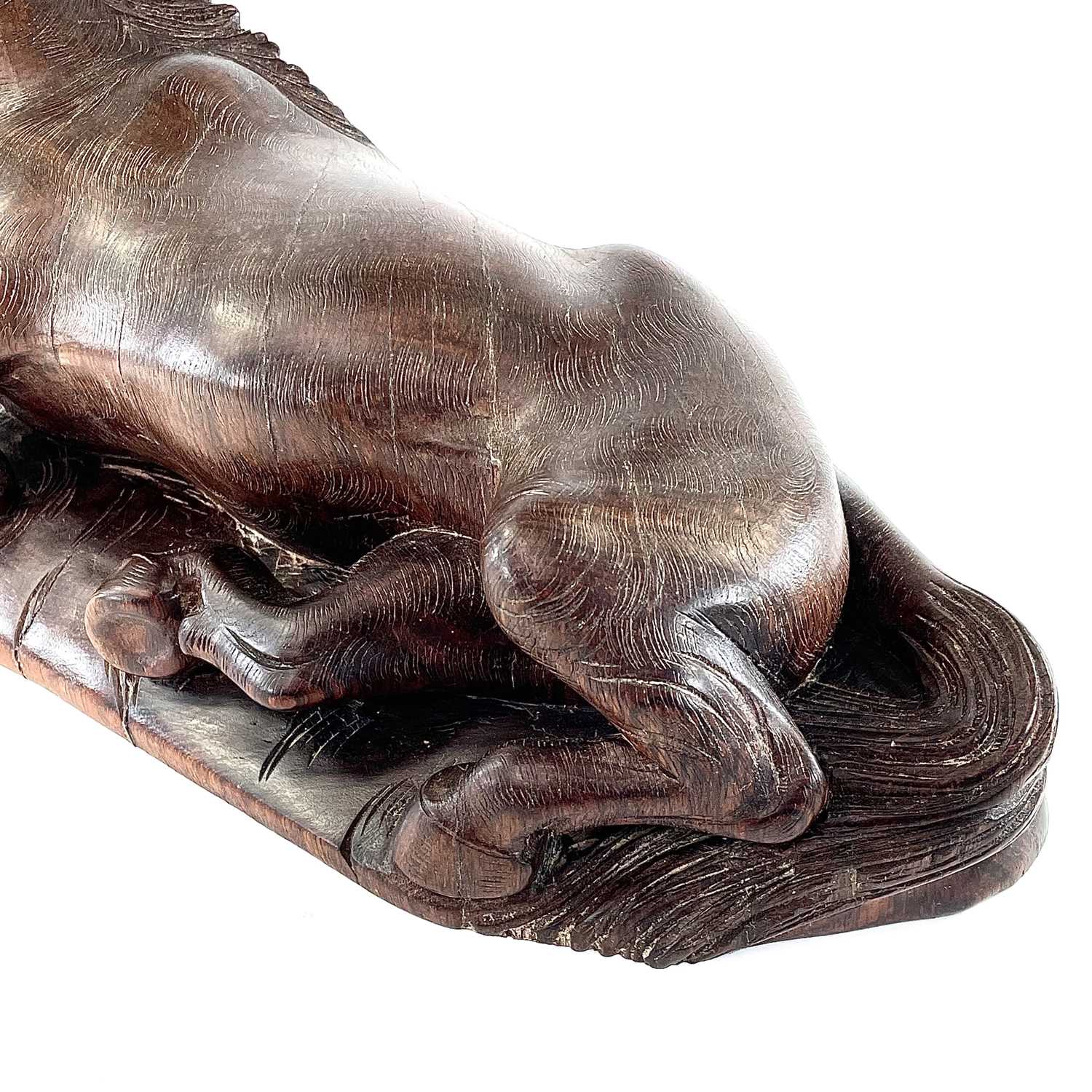 A Chinese carved wood model of a horse, 19th century, on a later base, height 20cm, width 38cm, - Image 8 of 10