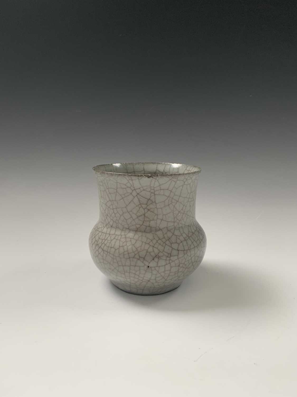 A Chinese Ge-type glazed zhadou, possibly Ming period, height 11cm, diameter 11.5cm.Chips to rim, - Image 7 of 34