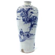 A Chinese blue and white meiping, Ming Dynasty, 15th century, with short flaring neck, painted