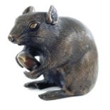 A Japanese bronze model of a rat, Meiji Period, signed, (lacking tail) height 6.5cm, width 4.5cm,