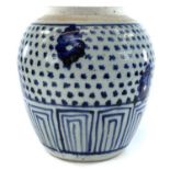 A Chinese blue and white ginger jar, 18th century, height 16.5cm, diameter 14cm.