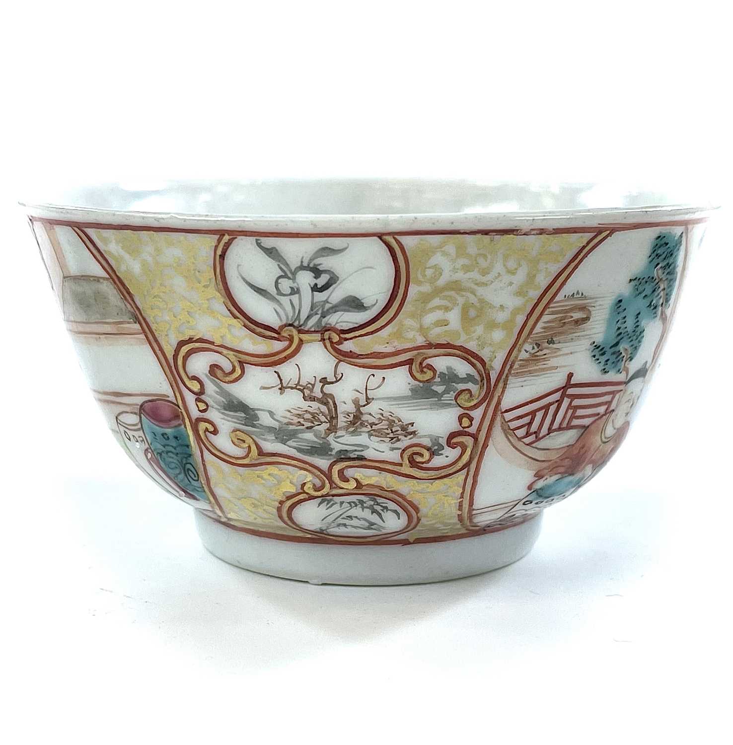 A Chinese famille rose porcelain tea bowl, 18th century, highlighted in gilt and decorated with - Image 6 of 15