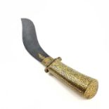 An Indian gold damascened steel kukri, early 19th century, length 48cm.