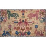 A wool on cotton tapestry fragment, 19th century, possibly Anatolian, decorated with horses,