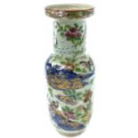 A Chinese Canton celadon porcelain vase, 19th century, gilt decorated with figures in a landscape,