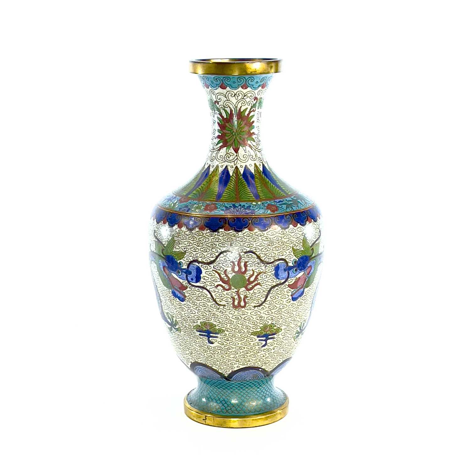 A pair of Chinese cloisonne vases, early 20th century, the white ground decorated with dragons - Image 6 of 11