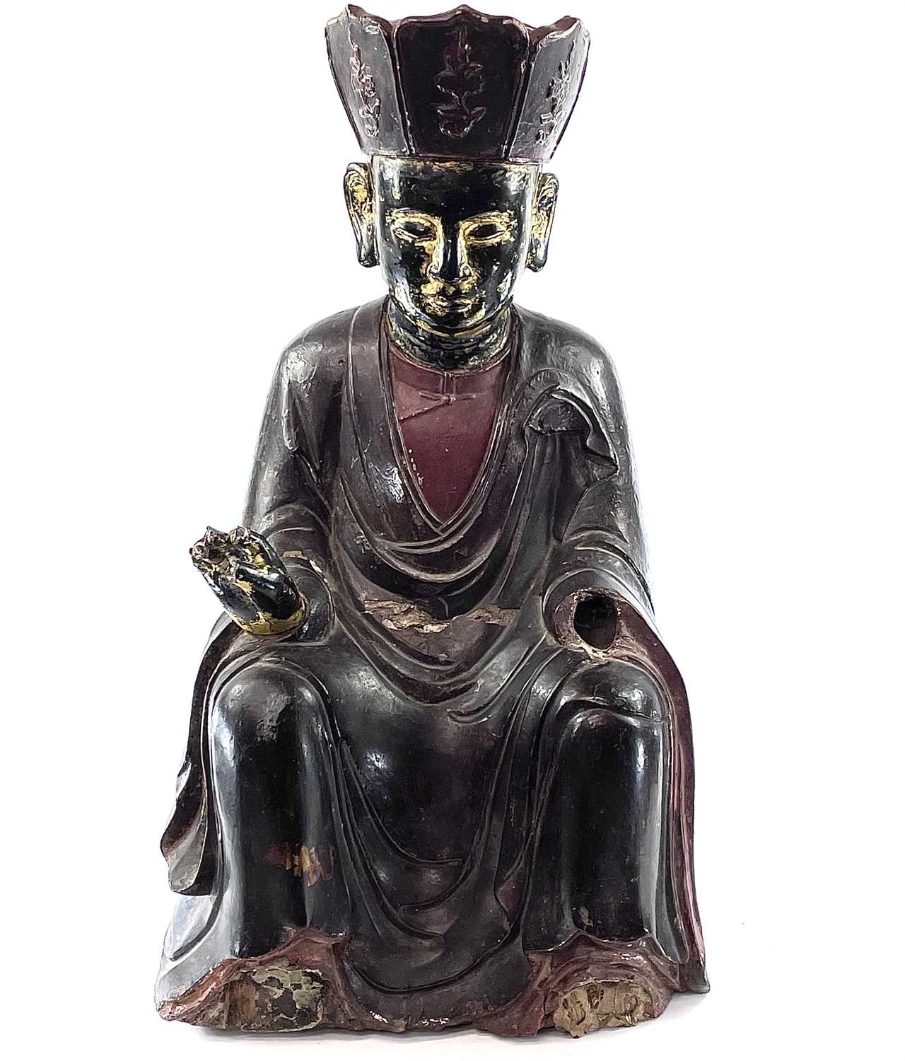 A Vietnamese carved, lacquered and painted figure of Amitayus Buddha, probably 18th/19th century,