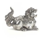 A Chinese silver model of a dog of fo, stamped 900 and character mark, height 5cm, width 7cm,