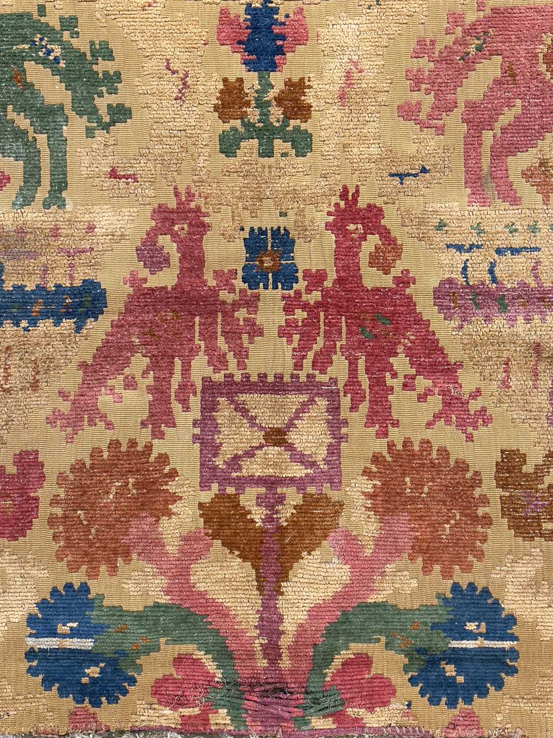 A wool on cotton tapestry fragment, 19th century, possibly Anatolian, decorated with horses, - Image 5 of 5