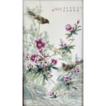 A Chinese famille rose porcelain plaque, early 20th century, signed, calligraphy and red seal marks,