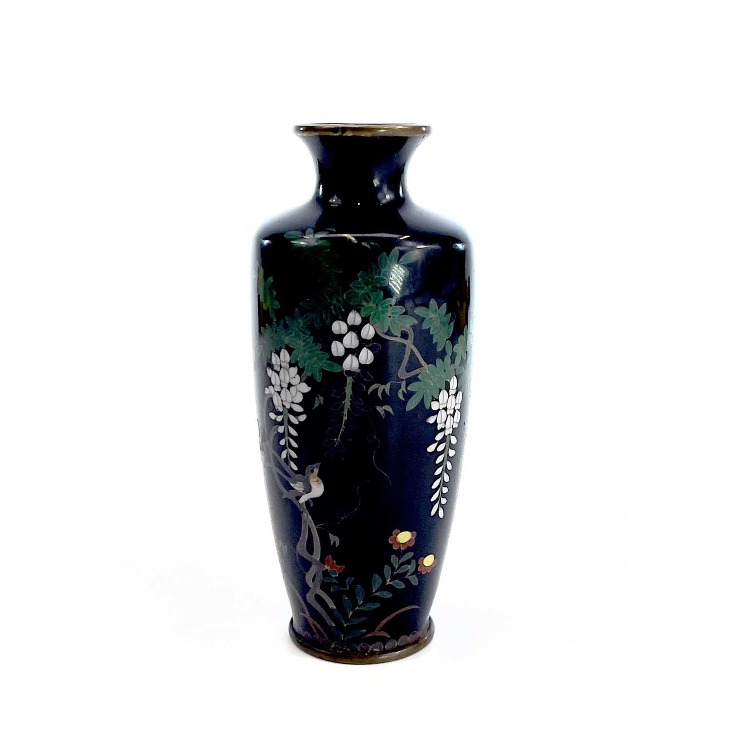 A Japanese cloisonne vase, 19th century, with a bird perched on a tree, height 12cm, width 5.5cm. - Image 2 of 7