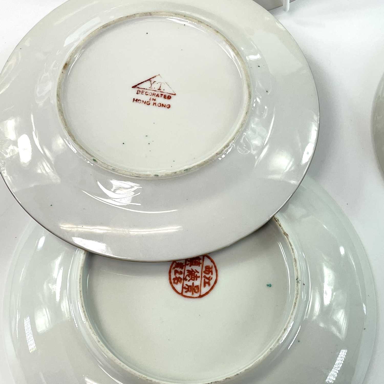 A set of six Chinese famille rose porcelain plates, 20th century, diameter 16.5cm, three Chinese - Image 9 of 12