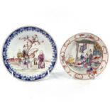 Two Chinese famille rose porcelain saucer dishes, 18th century, diameters 14cm and 12.2cm.one very