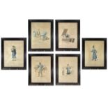 A set of six prints relating to various Chinese scenes including workers, 'Pu-Qua Canton Delin,