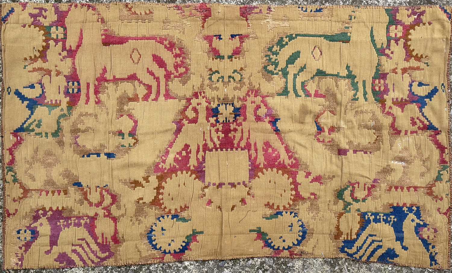 A wool on cotton tapestry fragment, 19th century, possibly Anatolian, decorated with horses, - Image 2 of 5