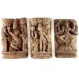 Three carved wood panels of deities, early-mid 20th century, largest 31 x 19.5cm.