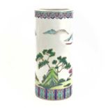 A Chinese famille rose porcelain brush pot, 20th century, red seal mark, height 28cm, diameter