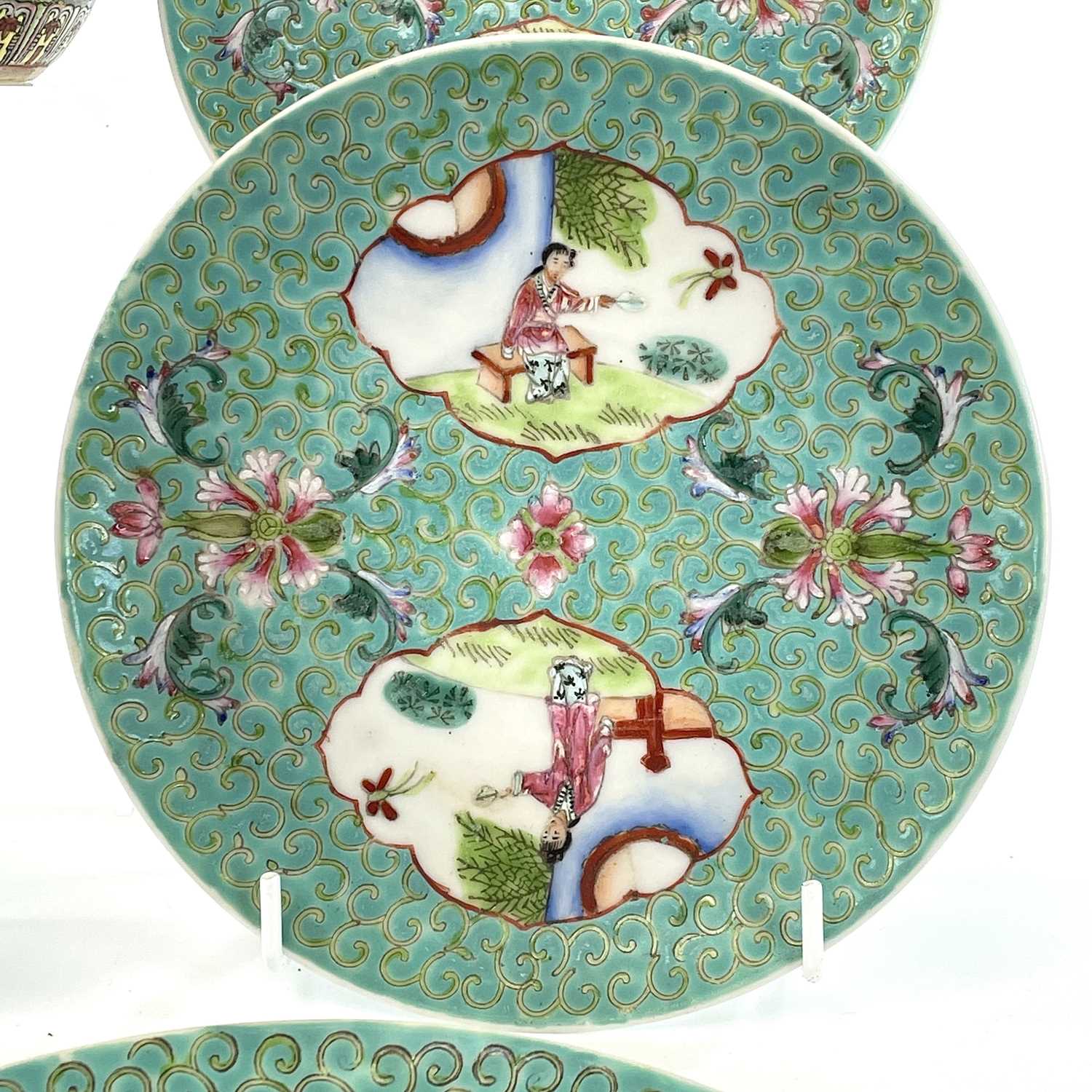 A set of six Chinese famille rose porcelain plates, 20th century, diameter 16.5cm, three Chinese - Image 4 of 12