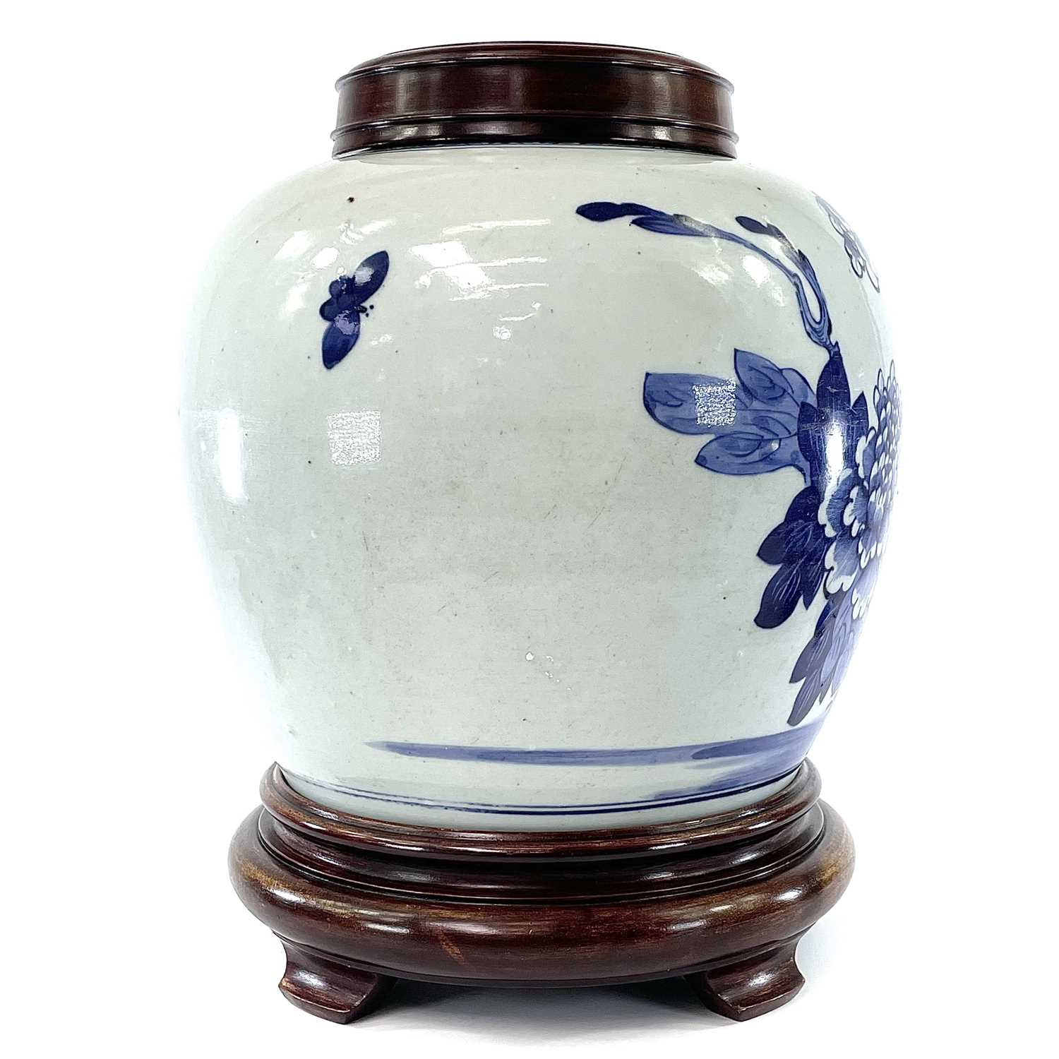 A Chinese blue and white porcelain jar, 19th century, decorated with floral sprays and rocky - Image 2 of 7